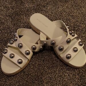 NWOT, Marc Fisher Silver Studded White Sandals